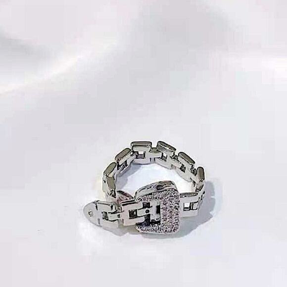 Adjustable Silver Chain Buckle Rhinestone Ring - Picture 9 of 12